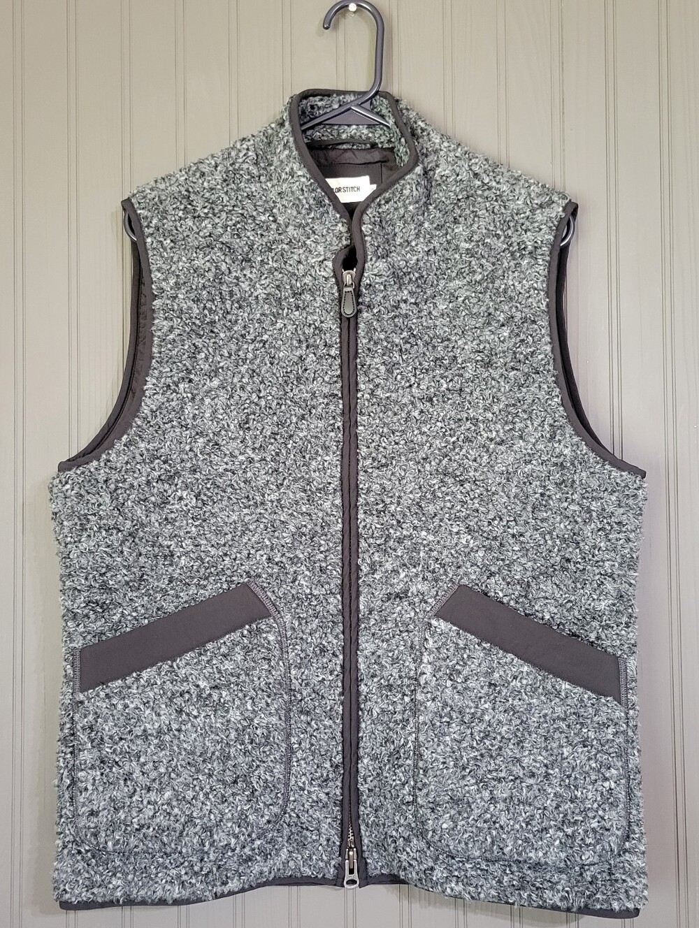 Taylor Stitch Port Vest Sleeveless Full Zip Coal Marl Boucle Fleece Gray Mens 38